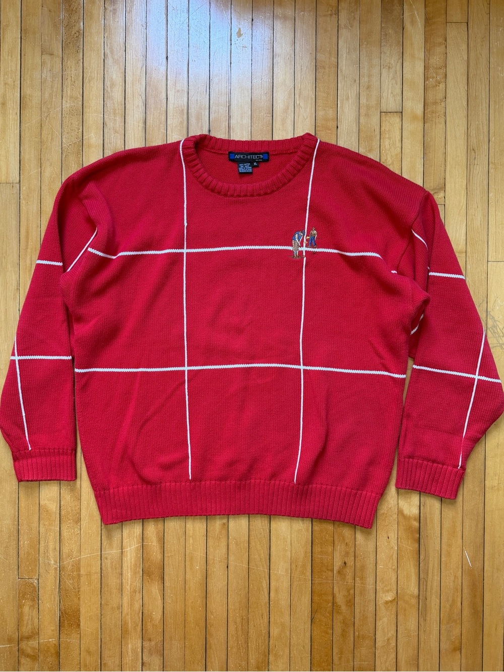 Vintage 90s Architect Golfers Embroidered Crewneck Red 100% Cotton Sweater Sz.XL